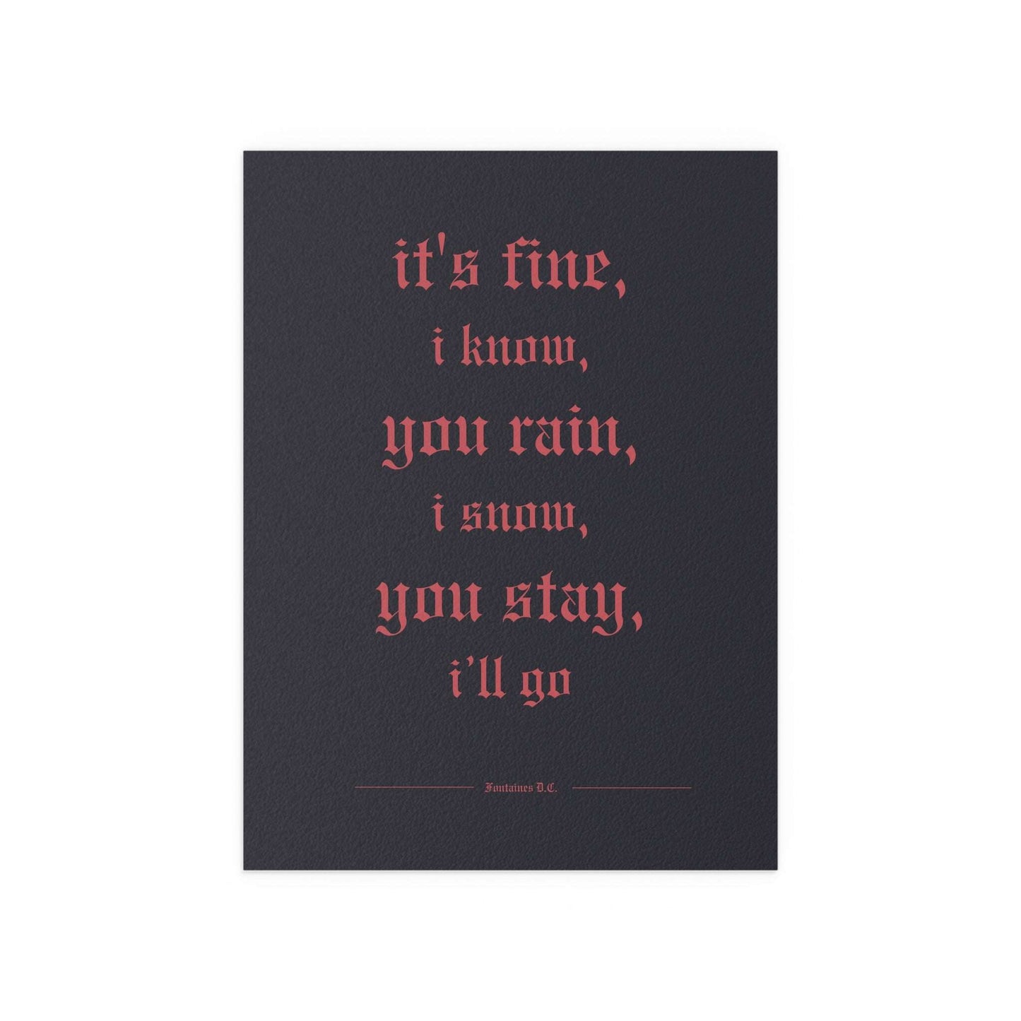 Fontaines DC - Motorcycle Boy poster in red & faded black colourway - Romance inspired indie rock music wall art