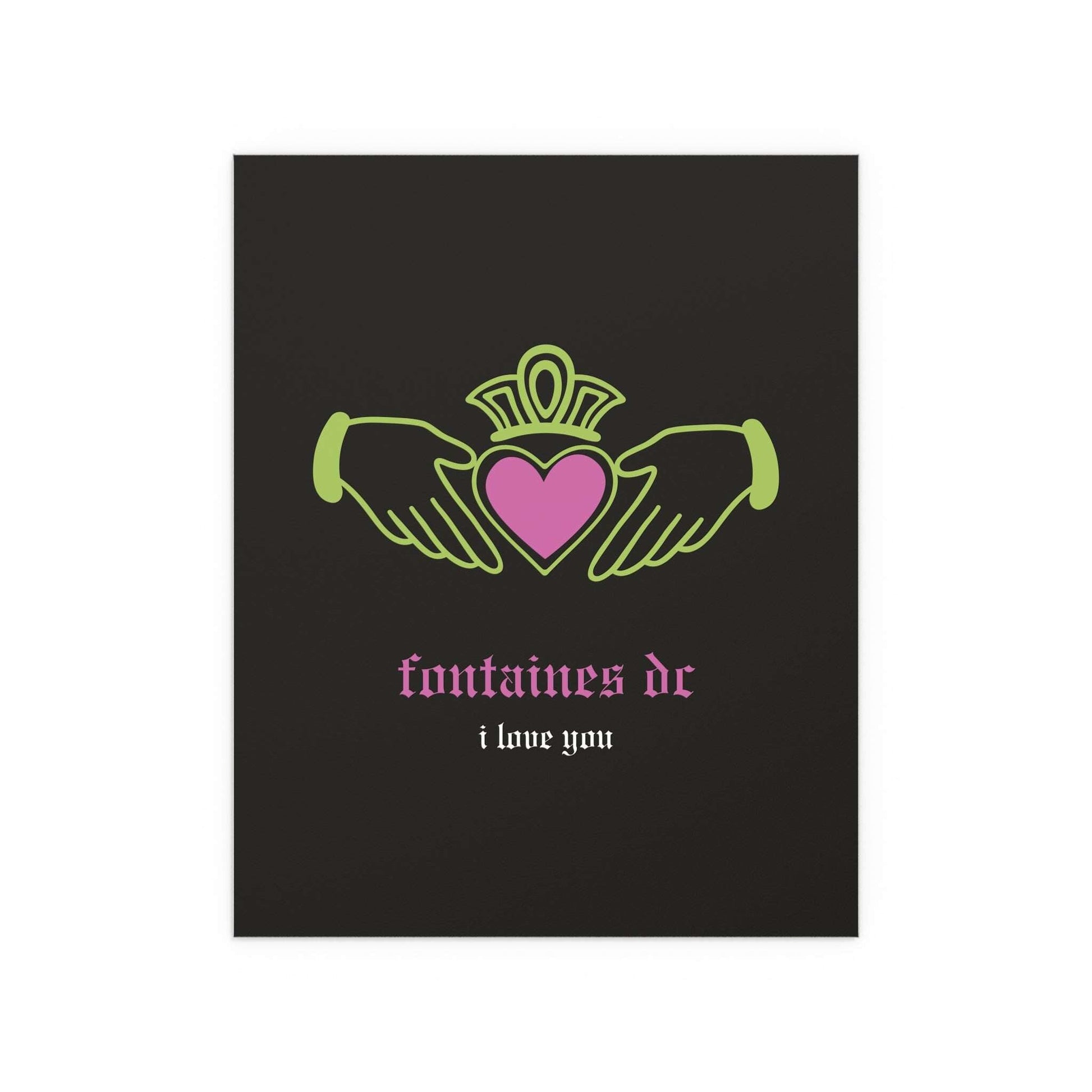 Fontaines DC - I Love You - Irish Claddagh (Black + Green + Pink) Glow On Prints